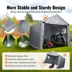Compact Outdoor Shelter, 7 X 12 X 7. 36 Ft. Durable Season-Long Storage Canopy, Instant Setup Tent With Rolling Zip Door -Vevor gray vevor canopy parts tycwp7ftx12fttuicv0 1021 4f 1000