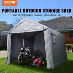 Compact Outdoor Shelter, 7 X 12 X 7. 36 Ft. Durable Season-Long Storage Canopy, Instant Setup Tent With Rolling Zip Door -Vevor gray vevor canopy parts tycwp7ftx12fttuicv0 1021 fa 1000