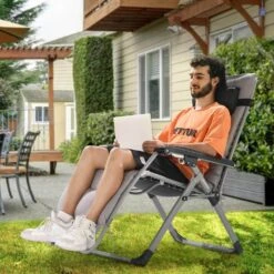 Zero Gravity Chair,26 In. Recliner Lounge Chair For Indoor And Outdoor,Adjustable Anti Gravity Chair,Metal,500 Lbs.,Gray -Vevor gray vevor lawn chairs lzltyhs26hhkdfo3zv0 31 1000