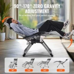 Zero Gravity Chair,26 In. Recliner Lounge Chair For Indoor And Outdoor,Adjustable Anti Gravity Chair,Metal,500 Lbs.,Gray -Vevor gray vevor lawn chairs lzltyhs26hhkdfo3zv0 4f 1000