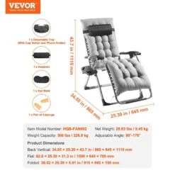 Zero Gravity Chair,26 In. Recliner Lounge Chair For Indoor And Outdoor,Adjustable Anti Gravity Chair,Metal,500 Lbs.,Gray -Vevor gray vevor lawn chairs lzltyhs26hhkdfo3zv0 76 1000