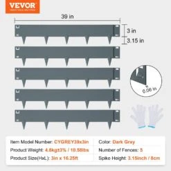 0.59 In. W X 39 In. L X 3 In. H Steel Landscape Edging Steel Garden Edging Borders Strips Hammer Edging In Border Gray -Vevor gray vevor metal edging cppz3inch1625rbz2v0 76 1000