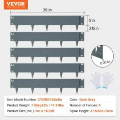0.59 In. W X 39 In. L X 5 In. H Gray Edging Metal Steel Landscape Steel Garden Edging Borders Strips Hammer Edging -Vevor gray vevor metal edging cppz5inch162lc5rxv0 76 1000