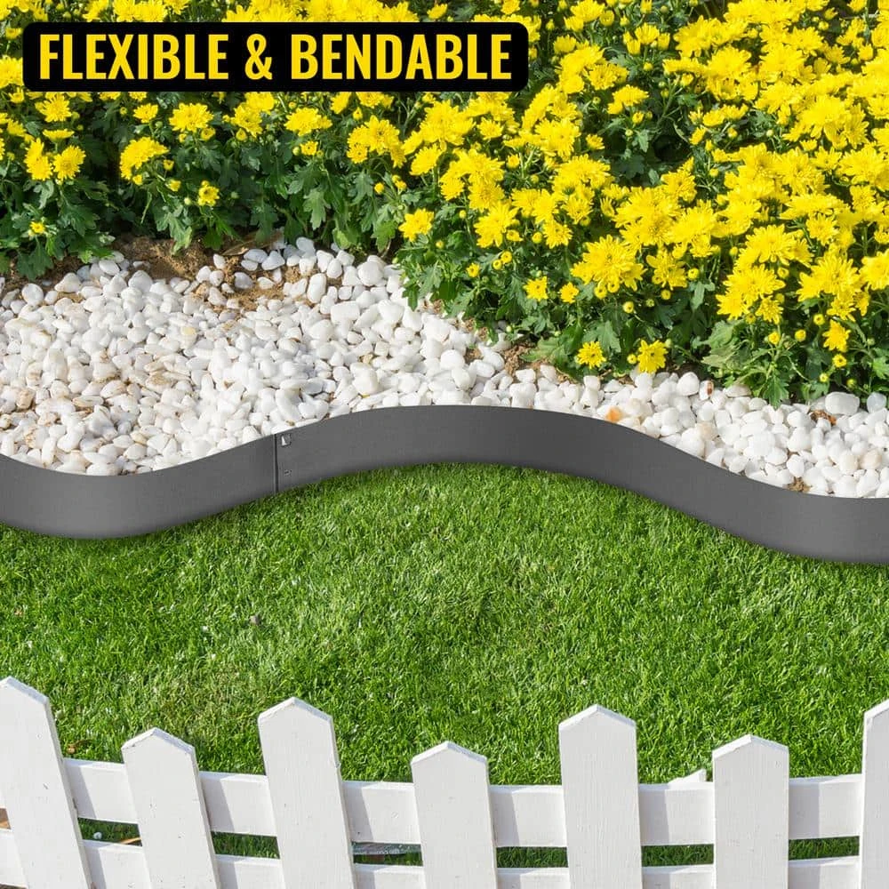 Steel Lawn Edging 5-Pieces Metal Landscape Edging 4 In. X 39 In Garden Edging Border Gray Lawn Edge For Garden Yard 5 Steel Lawn Edging 5-Pieces Metal Landscape Edging 4 In. X 39 In Garden Edging Border Gray Lawn Edge For Garden Yard - Image 3