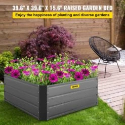 Raised Garden Bed 40 In. X 40 In. X 16 In. Metal Planter Box Gray Galvanized Steel Planter Boxes Outdoor For Growing -Vevor gray vevor raised planter boxes hyzzc39ycfxhs0001v0 c3 1000