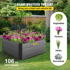 Raised Garden Bed 40 In. X 40 In. X 16 In. Metal Planter Box Gray Galvanized Steel Planter Boxes Outdoor For Growing -Vevor gray vevor raised planter boxes hyzzc39ycfxhs0001v0 fa 1000