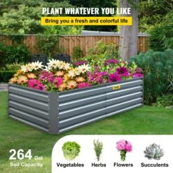 80 In. X 40 In. X 19 In. Raised Garden Bed Galvanized Steel Planter Box Gray Raised Planter Boxes For Growing Vegetables -Vevor gray vevor raised planter boxes hyzzc80cfxk40chs1v0 fa 1000