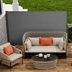 Retractable Side Awning 63 In. X 118 In. Outdoor Privacy Screen 180g Polyester Water-Proof Retractable Patio Screen -Vevor gray vevor shade cloths ksscp160x300iwjv6v0 31 1000