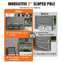 Retractable Side Awning 71 In. X 118 In. Outdoor Privacy Screen 180g Polyester Water-Proof Retractable Patio Screen -Vevor gray vevor shade cloths ksscp180x300mzxmqv0 4f 1000