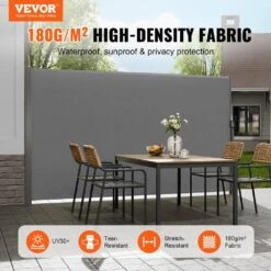 Retractable Side Awning 71 In. X 118 In. Outdoor Privacy Screen 180g Polyester Water-Proof Retractable Patio Screen -Vevor gray vevor shade cloths ksscp180x300mzxmqv0 c3 1000