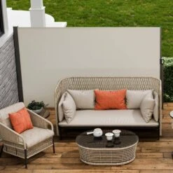 Retractable Side Awning 79 In. X 118 In. Outdoor Privacy Screen, 180 G Polyester Water-Proof Retractable Patio Screen -Vevor gray vevor shade cloths ksscp200x3001sm6gv0 31 1000