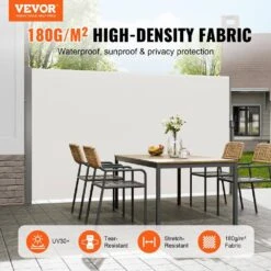 Retractable Side Awning 79 In. X 118 In. Outdoor Privacy Screen, 180 G Polyester Water-Proof Retractable Patio Screen -Vevor gray vevor shade cloths ksscp200x3001sm6gv0 c3 1000