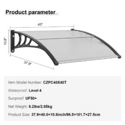 Window Door Awning Canopy 40 In. X 40 In. UPF 50+ Polycarbonate Entry Door Outdoor Window Awning Exterior -Vevor gray vevor shade cloths mczypycbs4040ml75v0 76 1000