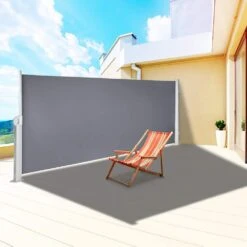118 In. X 71 In. Retractable Side Awning Waterproof Patio Screen Room Divider Gray For Privacy -Vevor gray vevor shade cloths zypf180x300cmgy01v0 31 1000