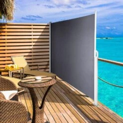 118 In. X 71 In. Retractable Side Awning Waterproof Patio Screen Room Divider Gray For Privacy