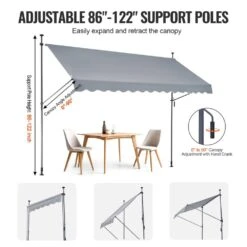 138 X 47 In. Patio Awning Retractable, Awning Sunshade Shelter With Manual Crank Handle, Outdoor Patio Canopy Deck -Vevor grays vevor shade cloths ssszyphslzs1makgbv0 1f 1000