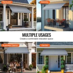 138 X 47 In. Patio Awning Retractable, Awning Sunshade Shelter With Manual Crank Handle, Outdoor Patio Canopy Deck -Vevor grays vevor shade cloths ssszyphslzs1makgbv0 fa 1000