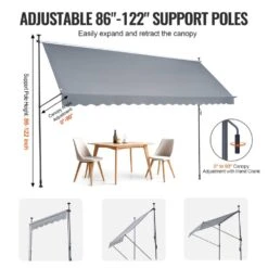 178 X 47 In. Patio Awning Retractable, Awning Sunshade Shelter With Manual Crank Handle, Patio Canopy Sunsetter Deck -Vevor grays vevor shade cloths ssszyphslzs1r1278v0 1f 1000