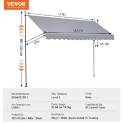 157 X 47 In. Patio Awning Retractable, Awning Sunshade Shelter With Manual Crank Handle, Outdoor Patio Canopy Sunsetter 16 157 X 47 In. Patio Awning Retractable, Awning Sunshade Shelter With Manual Crank Handle, Outdoor Patio Canopy Sunsetter -Vevor grays vevor shade cloths ssszyphslzs1s1u9kv0 76 1000