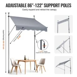 59 X 47 In. Patio Awning Retractable, Awning Sunshade Shelter With Manual Crank Handle, Outdoor Patio Canopy Deck -Vevor grays vevor shade cloths ssszyphslzs5x78whv0 1f 1000