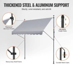 98 X 47 In. Patio Awning Retractable, Awning Sunshade Shelter With Manual Crank Handle, Outdoor Patio Canopy Sun Setter -Vevor grays vevor shade cloths ssszyphslzs9osnmlv0 4f 1000
