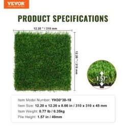 Artificial Grass Tiles Turf Deck Set 12 In. X 12 In. Synthetic Fake Grass Artificial Grass Interlocking Tiles (18 Pack) -Vevor green vevor artificial grass rzcp18pcs12x56guqv0 76 1000