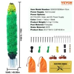 Electric Fence Netting 41.34 In. H X 164 In. L Polywire Garden Fence PE Net Fencing With Posts And Double-Spiked Stakes -Vevor green vevor garden fencing dxjcwlw35in1ed6dav9 76 1000