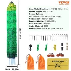 Electric Fence Netting 42 In. H X 164 Ft. L Polywire Net Fencing With Posts And Double-Spiked Stakes Utility Portable -Vevor green vevor garden fencing dxjcwlw42in1lycclv9 76 1000