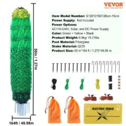 Electric Fence Netting 50 In. H X 164 In. L PE Net Fencing With Posts And Double-Spiked Utility Portable Mesh Polywire -Vevor green vevor garden fencing dxjcwlw50in108x25v9 76 1000