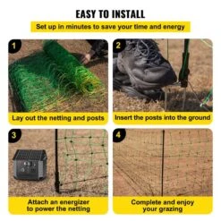 42.5 In. H X 164 Ft. L Polywire Electric Fence Netting Net Fencing With 14 Posts Utility Portable Mesh For Farms -Vevor green vevor garden fencing ktddzwlw108cmtcuyv0 fa 1000