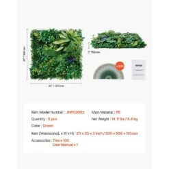 Artificial Grass Wall Panels, 8-Pieces 20 X 20 In. 3D Combination Greenery Boxwood Panel For Indoor Outdoor Green Decor -Vevor green vevor garden fencing pjsrzzwq8pcsjmws1v0 76 1000