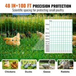 Electric Fence Netting 48 In. H X 100 In. L PE Net Fencing With Solar Charger/Posts Stakes Utility Portable Polywire -Vevor green vevor garden fencing xxjqwlw48in18wol0v9 1f 1000