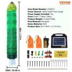 Electric Fence Netting 48 In. H X 100 In. L PE Net Fencing With Solar Charger/Posts Stakes Utility Portable Polywire -Vevor green vevor garden fencing xxjqwlw48in18wol0v9 76 1000