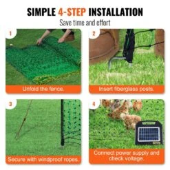 Electric Fence Netting 48 In. H X 100 In. L PE Net Fencing With Solar Charger/Posts Stakes Utility Portable Polywire -Vevor green vevor garden fencing xxjqwlw48in18wol0v9 fa 1000