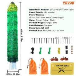Electric Fence Netting 48 In. H X 168 In. L PE Net Fencing Kit With Double-Spiked Stakes Utility Portable Mesh Polywire 16 Electric Fence Netting 48 In. H X 168 In. L PE Net Fencing Kit With Double-Spiked Stakes Utility Portable Mesh Polywire -Vevor green vevor garden fencing xxjqwlw48in1mre8av9 76 1000