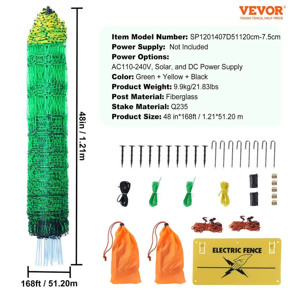 Electric Fence Netting 48 In. H X 168 In. L PE Net Fencing Kit With Double-Spiked Stakes Utility Portable Mesh Polywire 9 Electric Fence Netting 48 In. H X 168 In. L PE Net Fencing Kit With Double-Spiked Stakes Utility Portable Mesh Polywire - Image 7