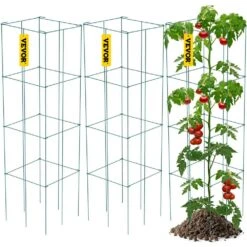 14.6 In. X 14.6 In. X 39.4 In. Tomato Cages For Garden Square Plant Support Cages Green Steel Tomato Towers (3-Pack)