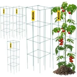 11.8 In. X 11.8 In. X 46.1 In. Tomato Cages Square Plant Support Cages Green Steel Tomato Towers For Plants (5-Pack)