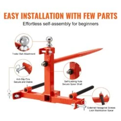 49 In. Hay Spear Bale Spears 1600 Lbs. Loading Capacity 3-Point Hitch Tractor Attachment With 2pcs 17.5 In. -Vevor landscaping rakes tzczs49inchscwhsbv0 44 1000