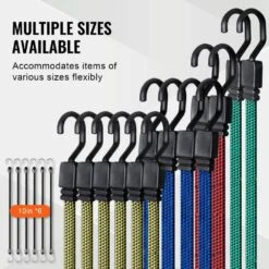 32 Pcs Flat Bungee Cord Set, 17 Mm Heavy Duty Bungee Straps W/ A3 Steel J-Hooks, Includes 10 In., 18 In., 24 In., 32 In. -Vevor multi colored vevor plant hangers dlkzdw28pcsbp62sqv0 fa 1000