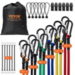 30 Piece Bungee Cords Assortment, 8 Mm Heavy Duty Bungee Straps W/ A3 Steel Carabiners, Includes 10 In., 18 In., 24 In.