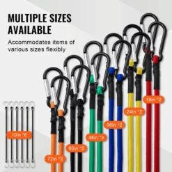 30 Piece Bungee Cords Assortment, 8 Mm Heavy Duty Bungee Straps W/ A3 Steel Carabiners, Includes 10 In., 18 In., 24 In. -Vevor multi colored vevor plant hangers dlkzdw30pcsygxayrv0 fa 1000