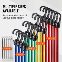 32 Piece Bungee Cords Assortment, 8 Mm Heavy Duty Bungee Straps With A3 Steel Hooks, Including 10 In., 24 In., 32 In. -Vevor multi colored vevor plant hangers dlkzdw32pcsynp5wfv0 fa 1000