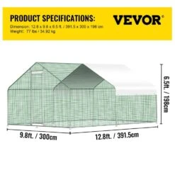 Large Metal Chicken Coop Run Walk-in Chicken Runs Waterproof Cover Poultry Cage Hen House 12.8 X 9.8 X 6.5 Ft Greenhouse -Vevor multi vevor greenhouse supplies hwjlj139 86 51zmdv0 76 1000