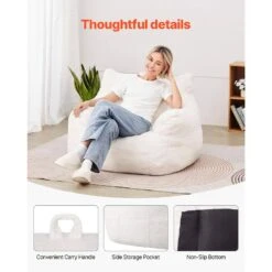 Bean Bag Chair Plastic Outdoor Rocking Chair With CushionGuard White Cushion With Soft Armrests Storage Pocket, Bean Bag -Vevor outdoor rocking chairs fsyxddy3539ih8dqlv0 44 1000