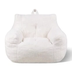 Bean Bag Chair Plastic Outdoor Rocking Chair With CushionGuard White Cushion With Soft Armrests Storage Pocket, Bean Bag
