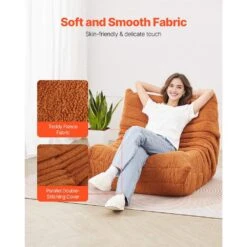 Bean Bag Chair,Plastic Outdoor Rocking Chair With CushionGuard Brown Cushion With Soft Armrests Storage Pocket, Bean Bag -Vevor outdoor rocking chairs lxddy3034inct6nkcv0 4f 1000