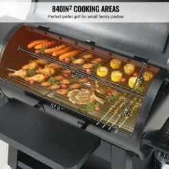 Pellet Smoker 840 Sq. In Portable Wood Pellet Grill With Cart 8 In. 1 BBQ Grill, Black -Vevor pellet grills w88020160500fefrxv1 1f 1000