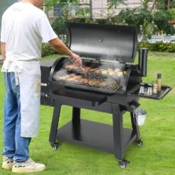 Pellet Smoker 840 Sq. In Portable Wood Pellet Grill With Cart 8 In. 1 BBQ Grill, Black -Vevor pellet grills w88020160500fefrxv1 31 1000