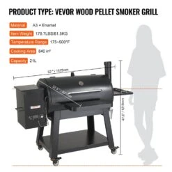 Pellet Smoker 840 Sq. In Portable Wood Pellet Grill With Cart 8 In. 1 BBQ Grill, Black -Vevor pellet grills w88020160500fefrxv1 76 1000